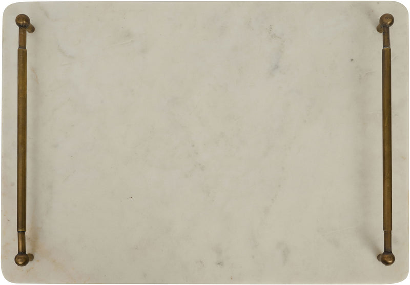 White marble tray base with corner metal posts