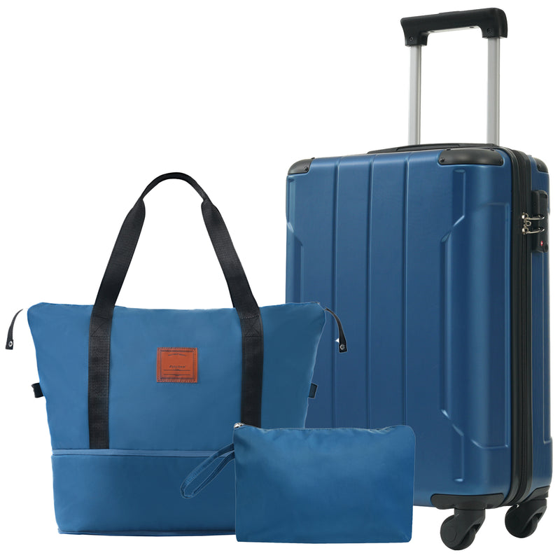 Hardshell Luggage Sets 3 Piece Carry-on Suitcases with Wheels Travel Luggage for Men Women, Blue(20in)