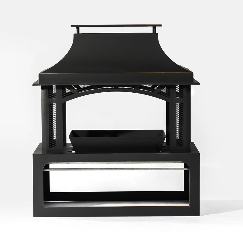 40" Wood Burning Fireplace, 50000 Btu Steel Fire Pit, Wood Burning Chimney For Outside Patio Deck Garden Backyard - Black