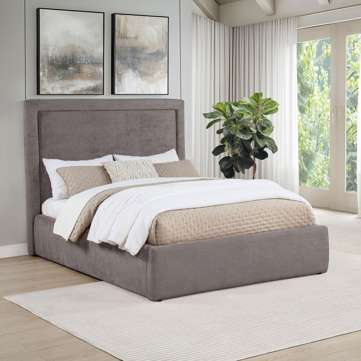 Lawson 54-inch Upholstered Full Panel Platform Bed Mushroom