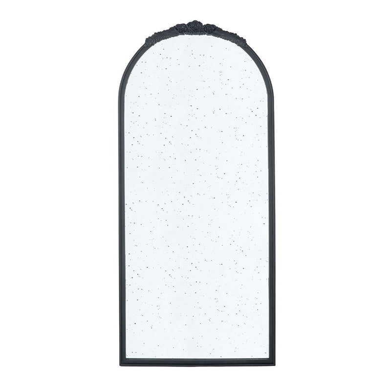 Hand Carved Rose Antique Mirror Frame, Wood Arch Mirror Wall Decor For Living Room