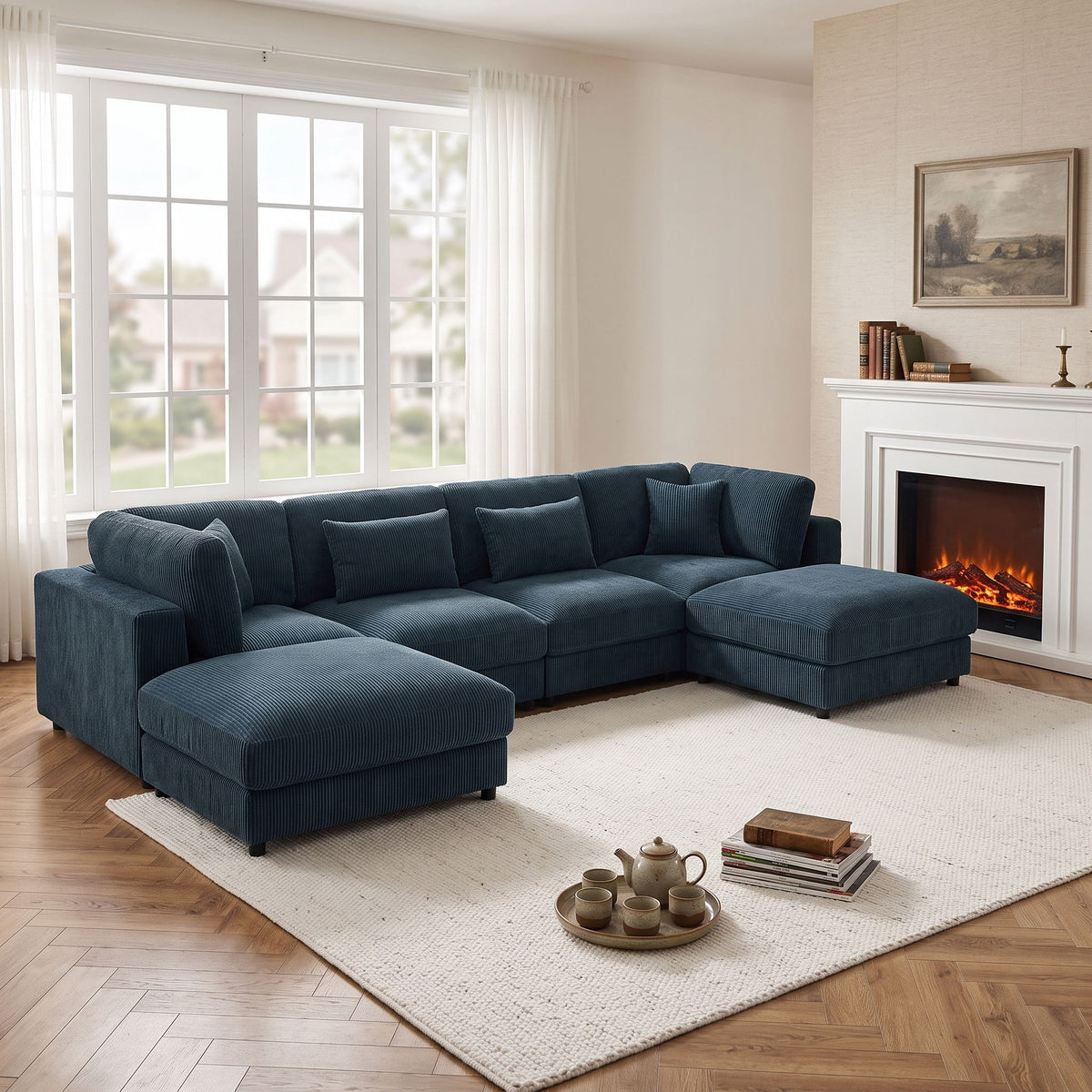 Upholstered Modular Sectional & Custom Configuration And Toss Pillows