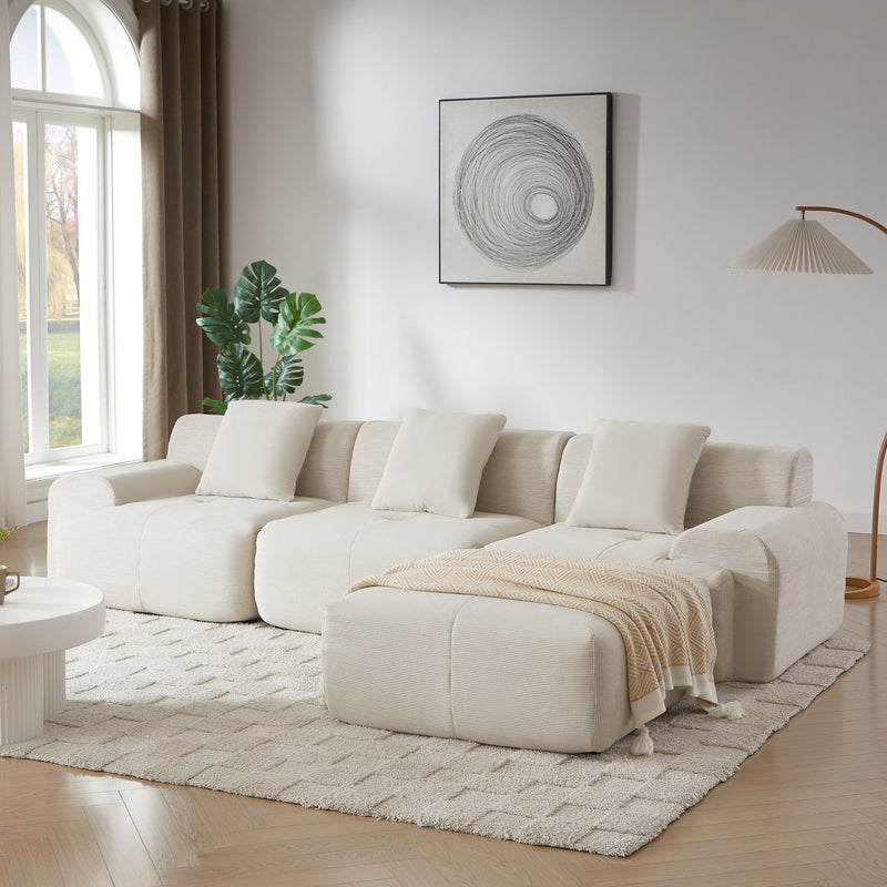 L Shaped Modular Sectional Sofa Corduroy And Movable Ottoman