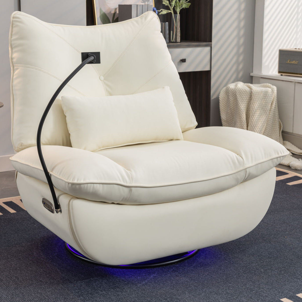 270 Swivel Glider Recliner Chair, Power Recliner Rocking Chair, USB Port Charge For Nursery Chair With Atmosphere Lamp For Living Room Bedroom Apartment