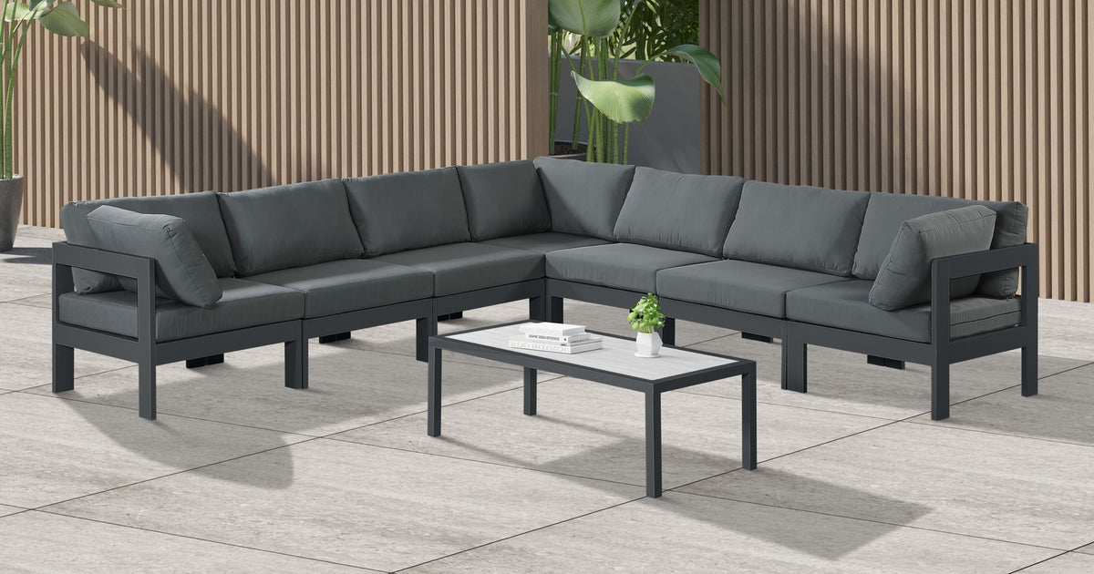 Nizuc - Outdoor Patio 7 Piece Modular Sectional With Gray Frame