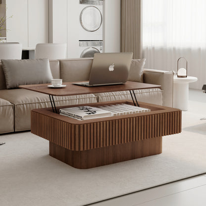 Lift-Top Coffee Table Fluted Hidden Storage Walnut 38.6-inch
