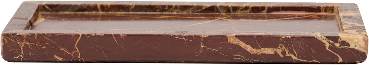 Genuine marble tray with reddish-brown top and golden veining