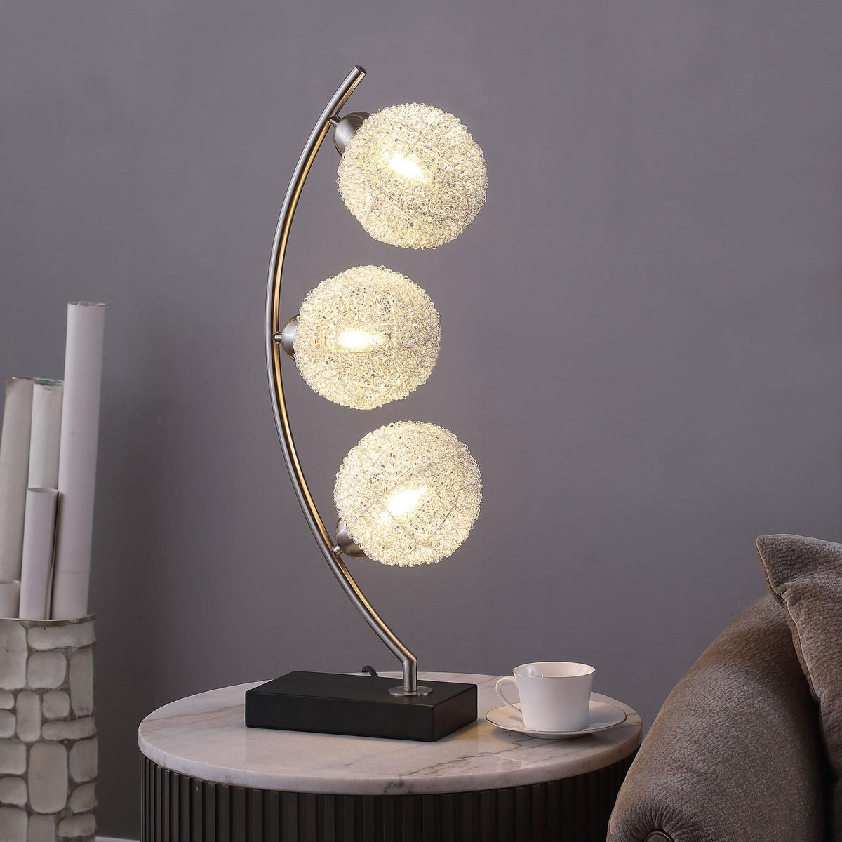 Claudia 30-inch Woven Spherical Metal Table Lamp Black