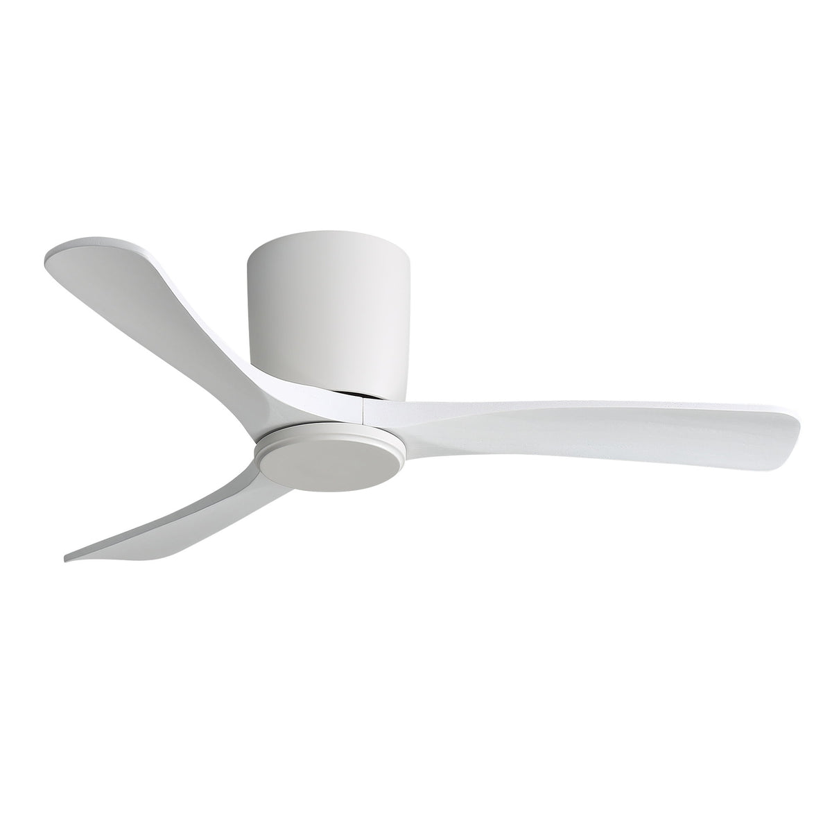 Ceiling fan with white 3 blades and white flush-mounted motor