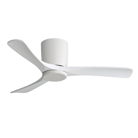 Ceiling fan with white 3 blades and white flush-mounted motor