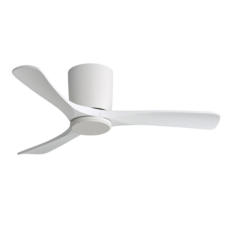 Ceiling fan with white 3 blades and white flush-mounted motor