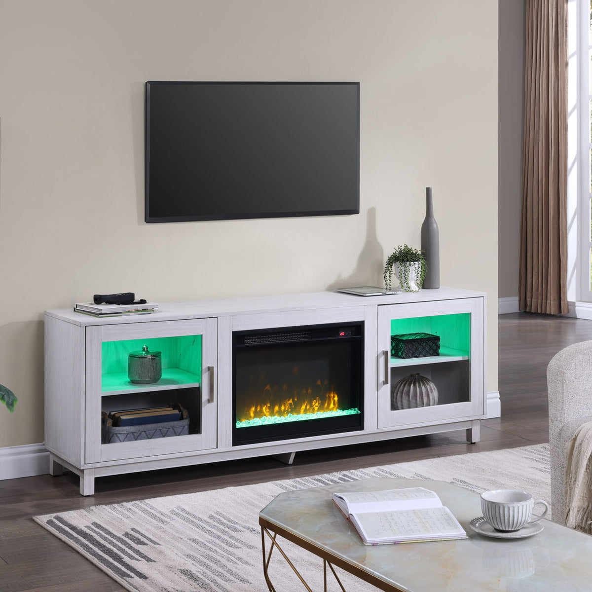 Summit - TV Stand Console With Fireplace - White Walnut Finish