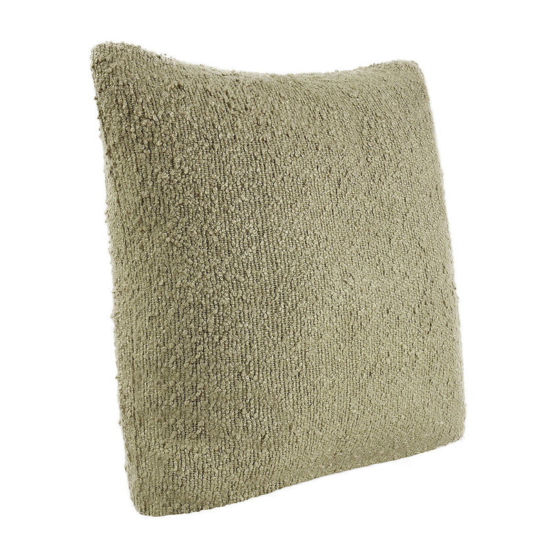 Wheat green square pillow with textured weave and piped border