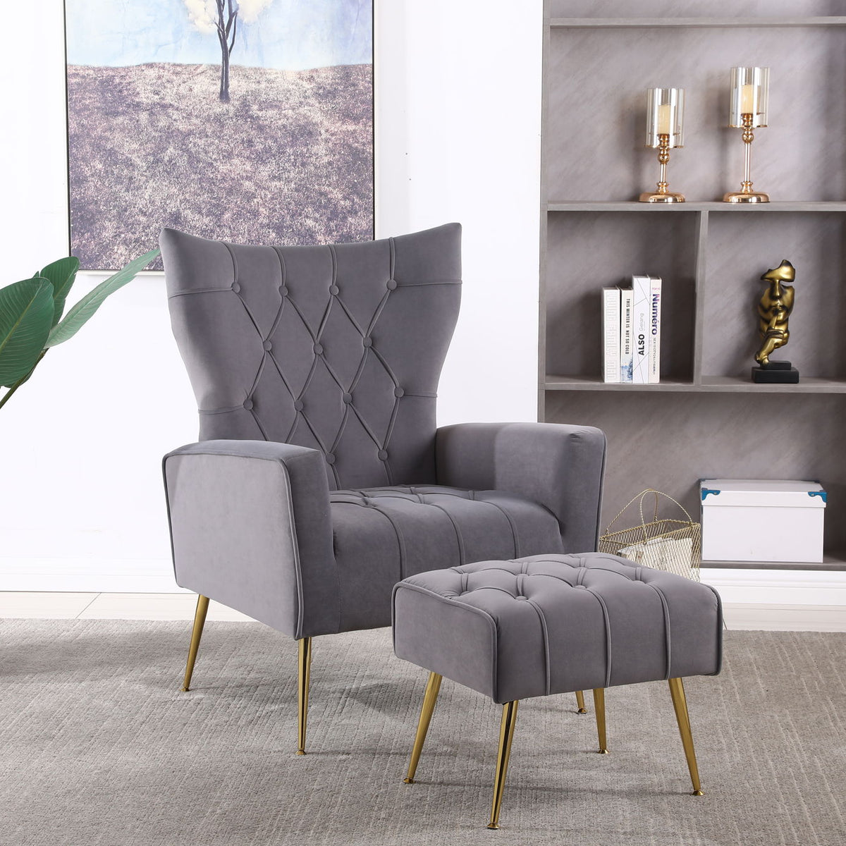 Modern Accent Chair With Ottoman, Comfy Armchair For Living Room