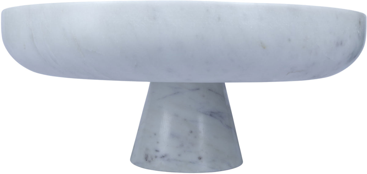 White marble pedestal bowl with smooth surface and shallow rounded rim