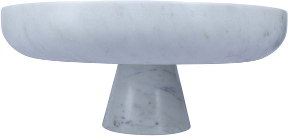White marble pedestal bowl with smooth surface and shallow rounded rim