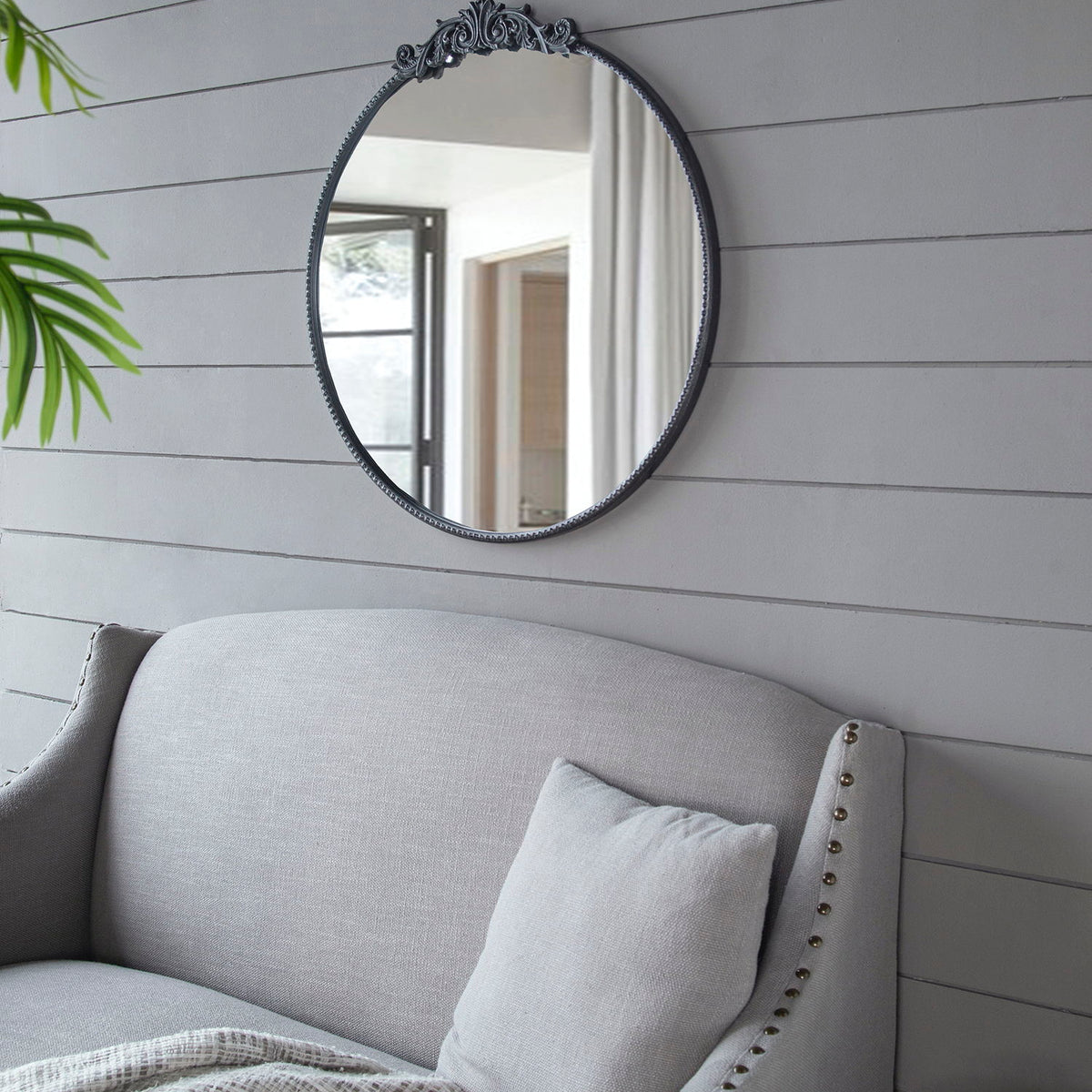 Classic Design Mirror With Baroque Inspired Frame For Bathroom, Entryway Console Lean Against Wall