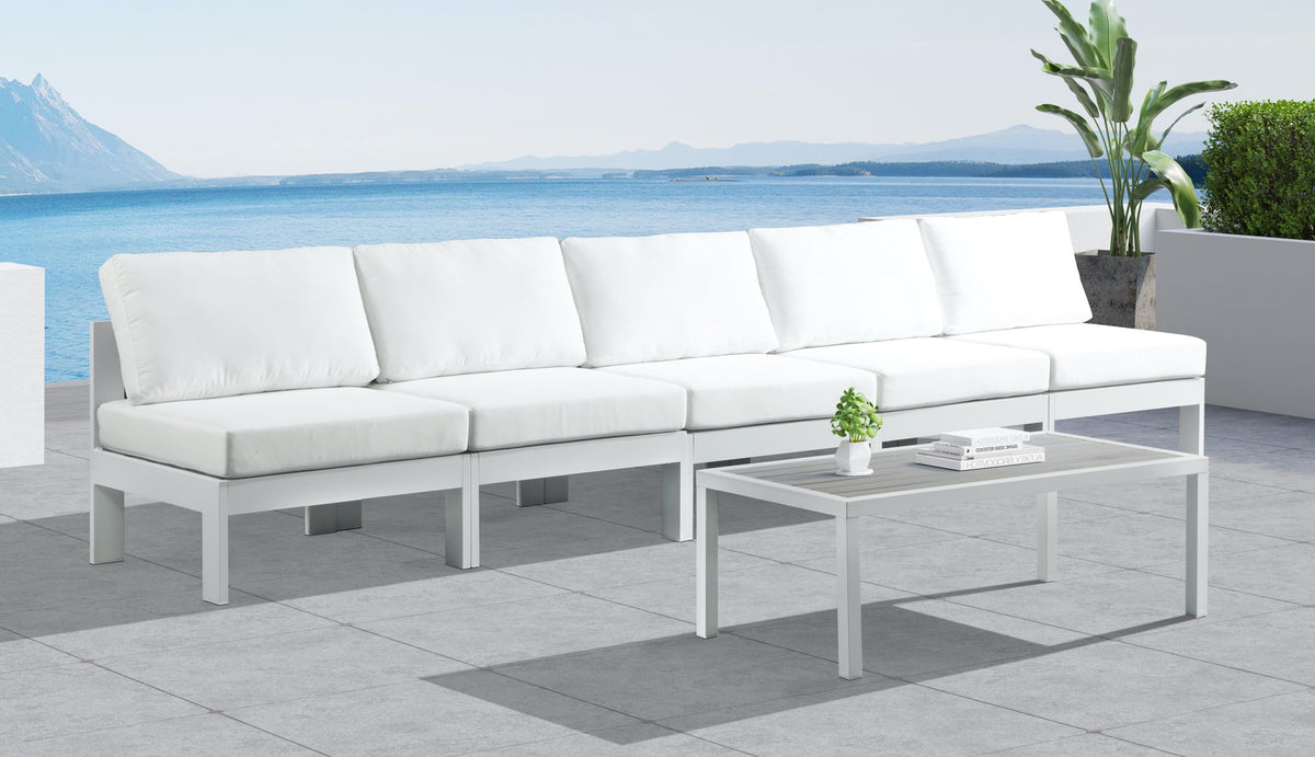 Nizuc - Outdoor Patio 5 Seat Modular Armless Sofa With White Frame