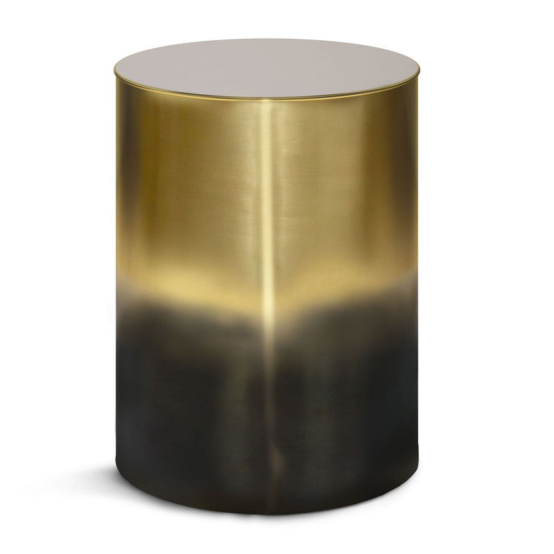Metal cylinder accent table with gold-to-black ombre finish and round top