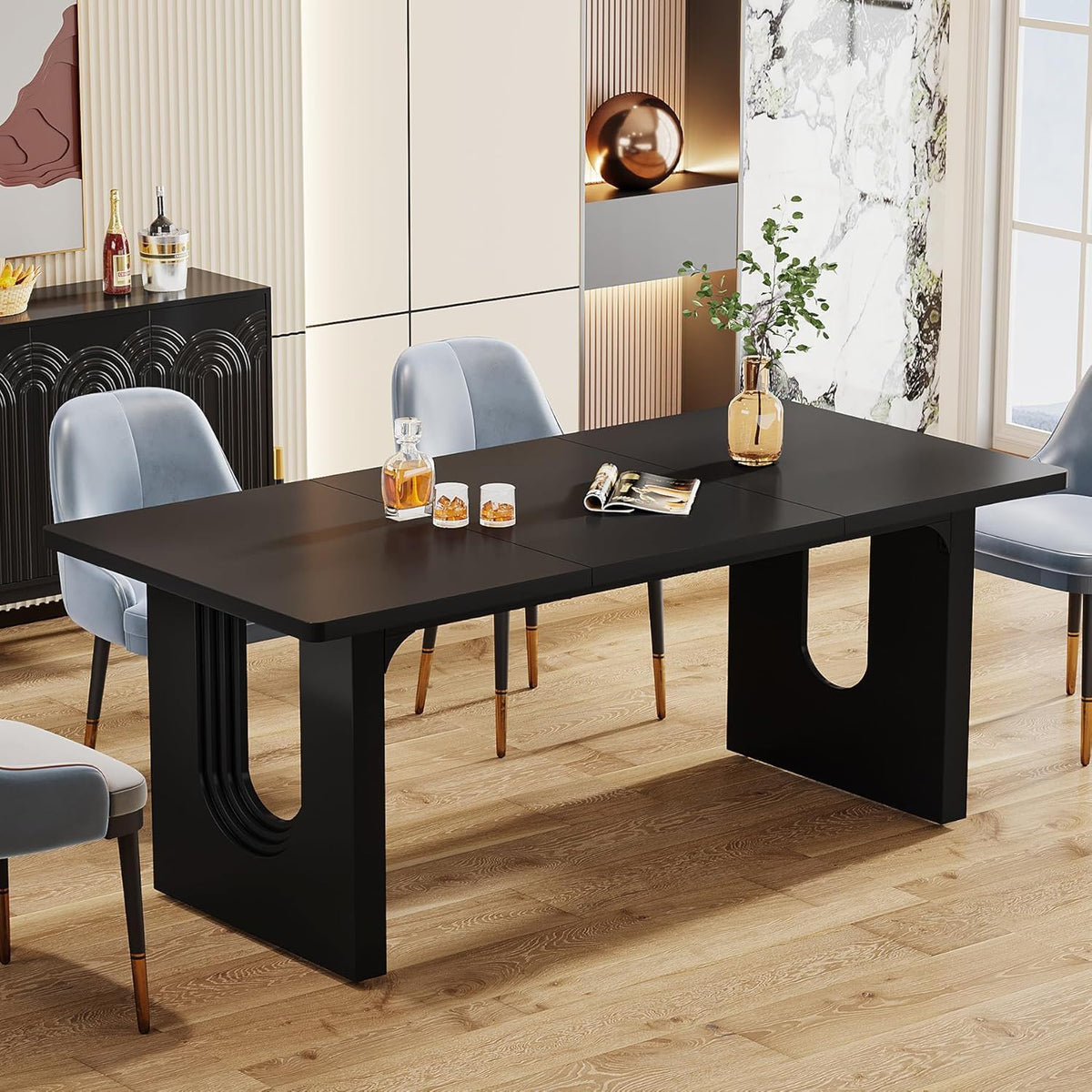 Rectangular Dining Table For 6 - 8 People With Pedestal Base