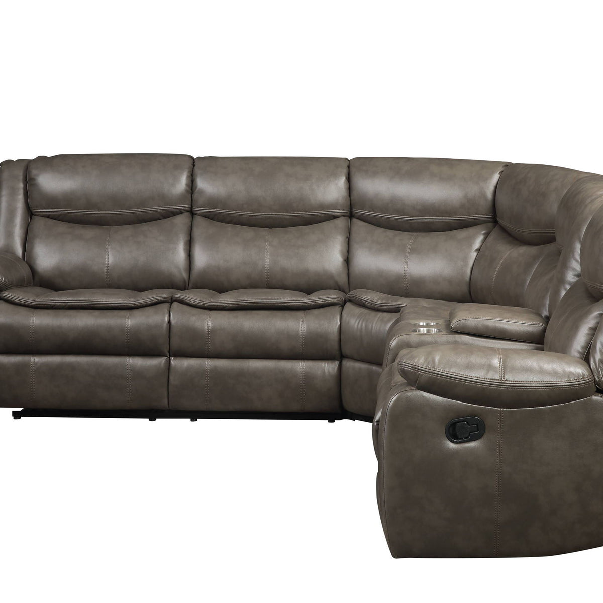 Tavin - Faux Leather Manual Recliner Sectional Sofa With Cupholder Console - Taupe