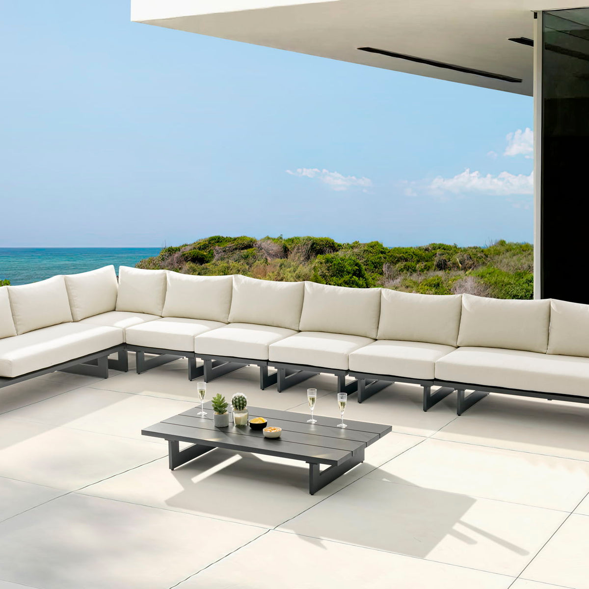 Maldives - 7 Piece Water Resistant Outdoor Patio Modular Sectional With Gray Base