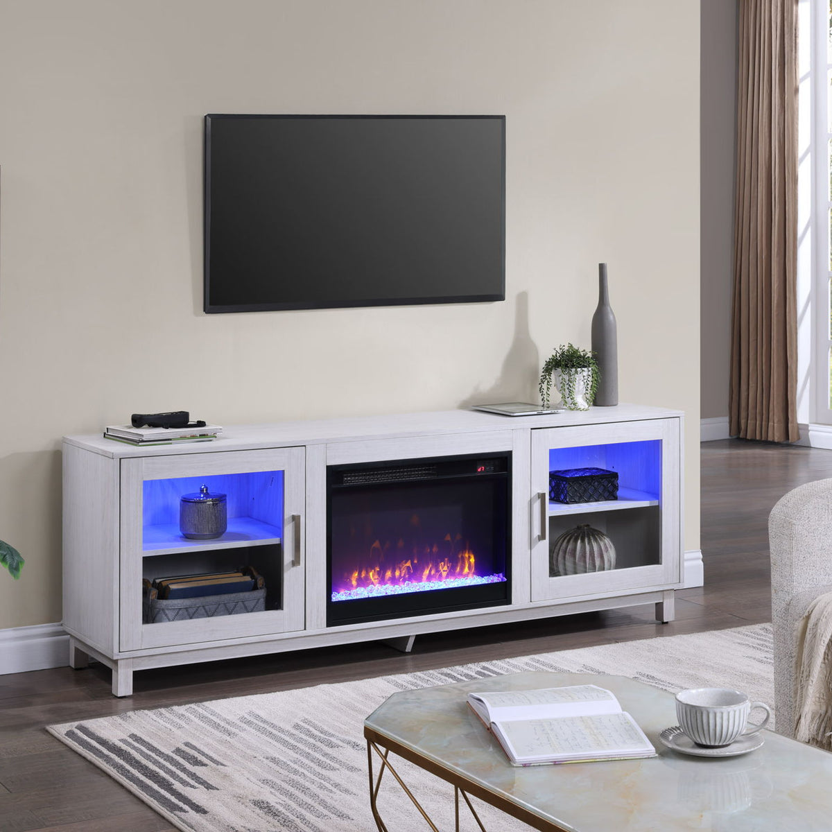 Summit - TV Stand Console With Fireplace - White Walnut Finish