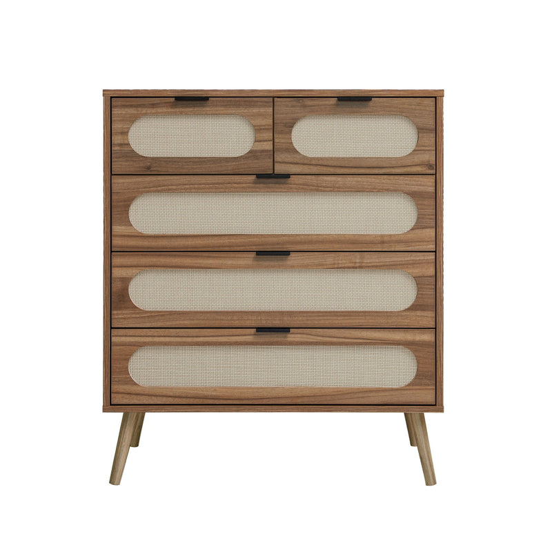 Modern 5 Drawer Accent Storage Cabinet For Living Room, Bedroom, Dining Room, Or Study - Walnut