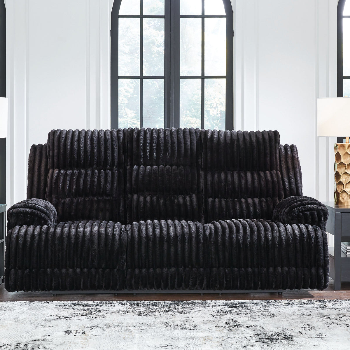 Rhine Falls - Onyx - Reclining Power Sofa With Drop Down Table