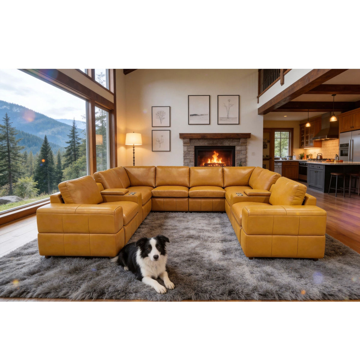 Upholstered Large Arms Sectional With Recliner Seats