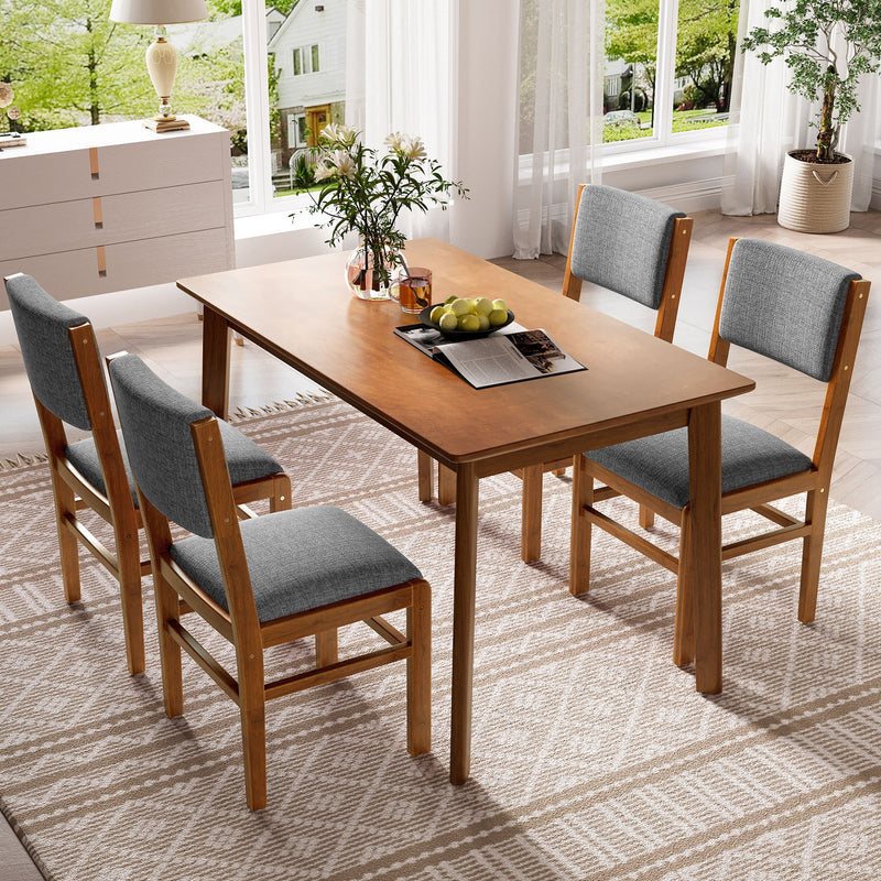 5 Pieces Rectangle Wooden Dining Table Set, Mid Century Modern Kitchen Table And 4 Upholstered Chairs For Home, Saving Space - Brown / Gray