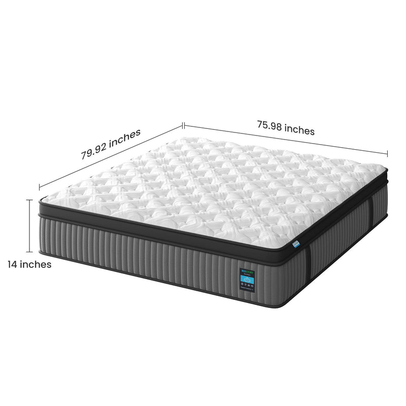 14" King Hybrid Mattress, Memory Foam & Pocket Spring Bed, Cooling, Pressure Relief, Back & Hip Support - Gray / White