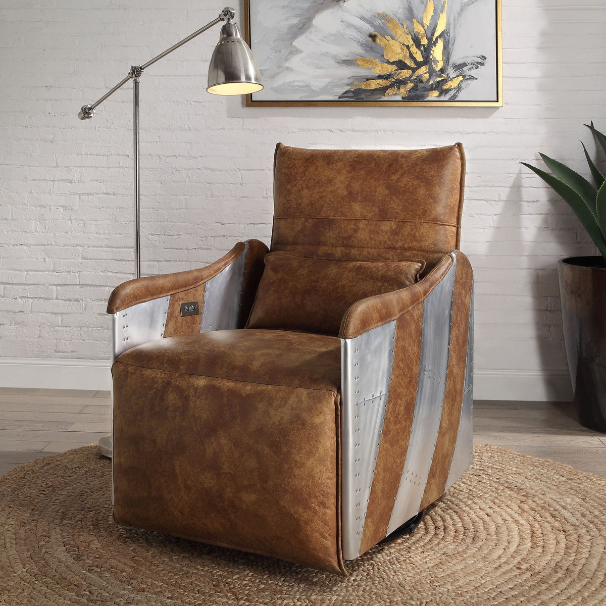 Qalurne - Power Motion Recliner With Swivel - Two Tone Mocha
