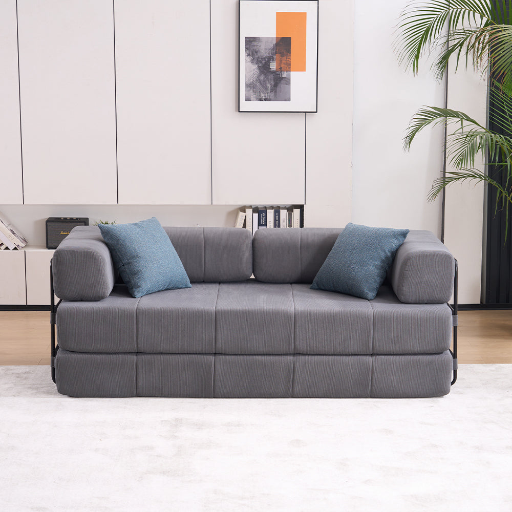 Folding Sofa Bed, 78.5' Convertible Couch Bed with 2 Pillows, Fold Out Couch, Foam Spring Floor Mattress, Futon Couch for Living Room, Office, Apartment