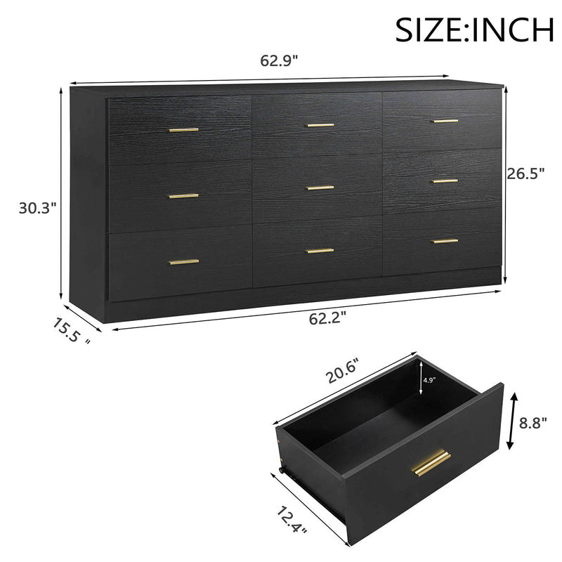 Modern Drawer Dresser For Bedroom, Ample Storage Wide Chest Of Drawers