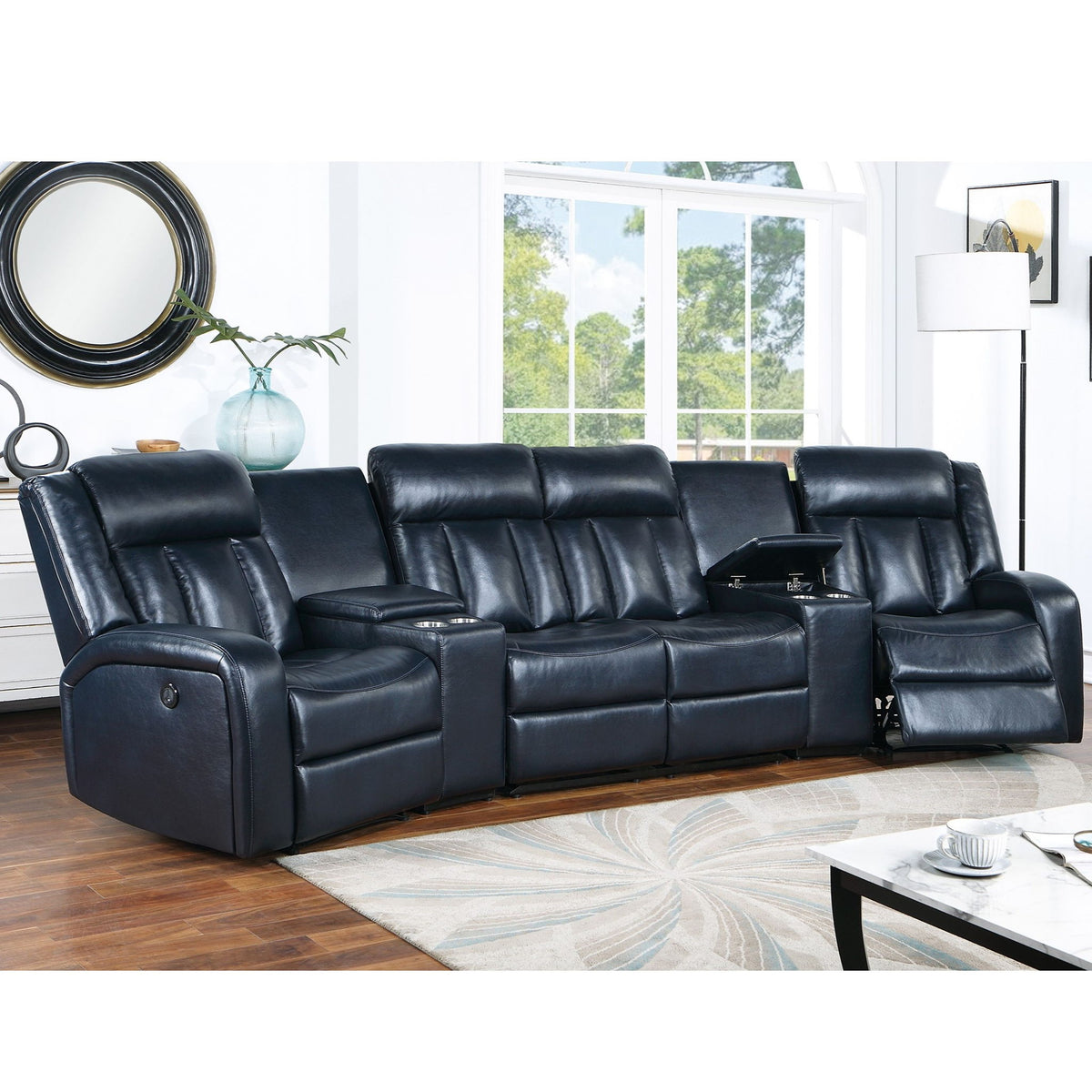 Reclining Sectional Sofa Set With Console Cup Holders USB Ports And Track Arms