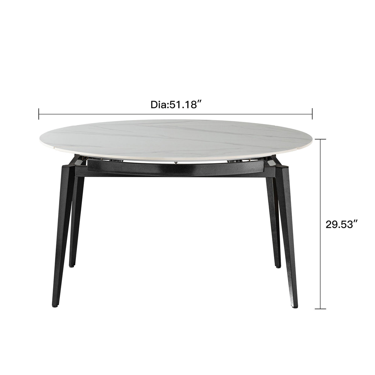 Modern Extendable Round Dining Table With Sintered Stone Top - White / Black