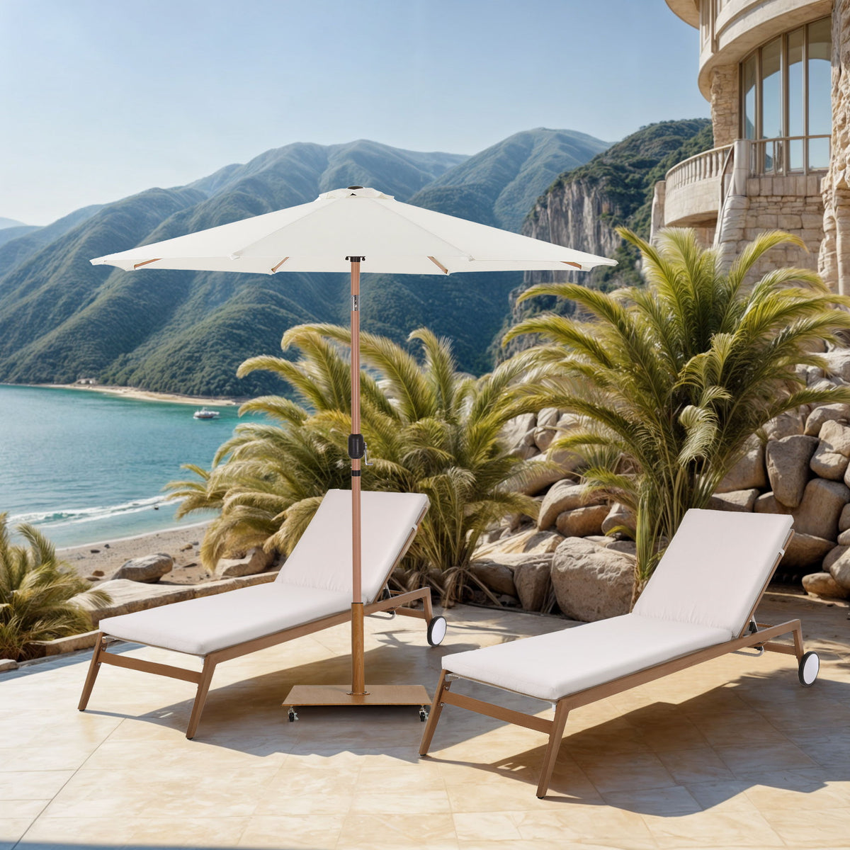 Fiji - Aluminum Patio Umbrella With Square Teak Base