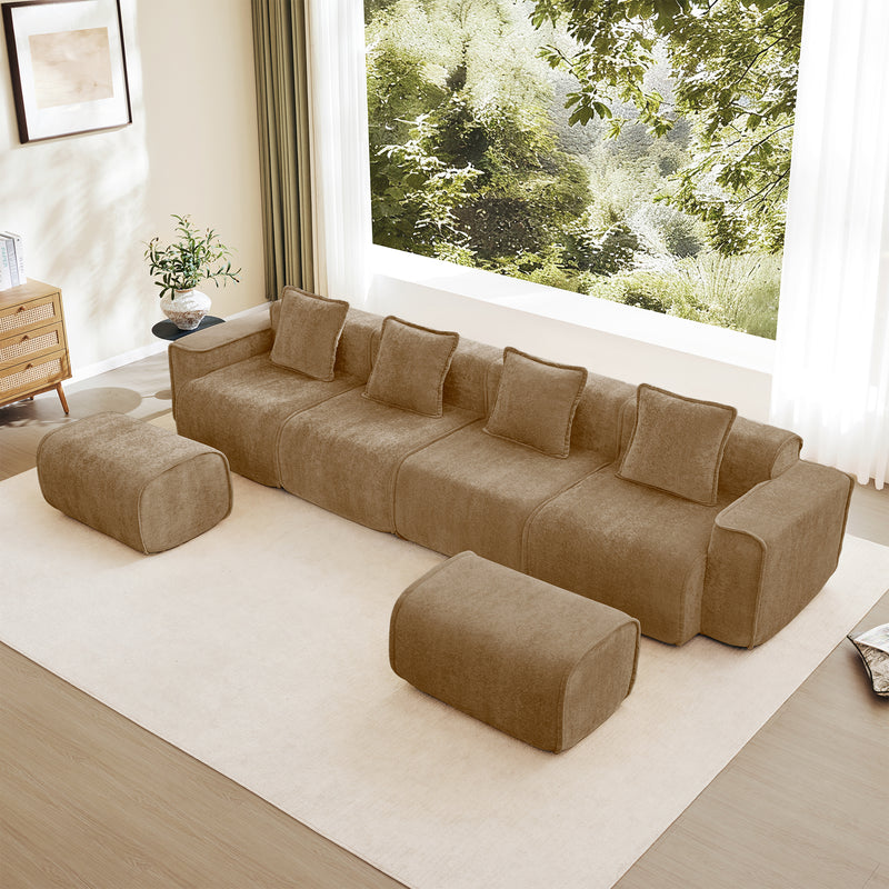4-Seater Modular U-Shaped Velvet Sectional Sofa - Brown Velvet