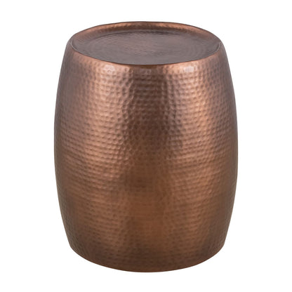 Bronze round hammered metal end table with dark grey top