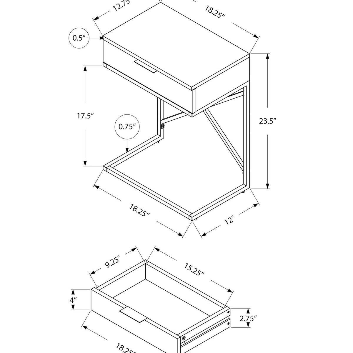 Accent Side Table, Storage Drawer, Spacious Tabletop, Contemporary & Modern