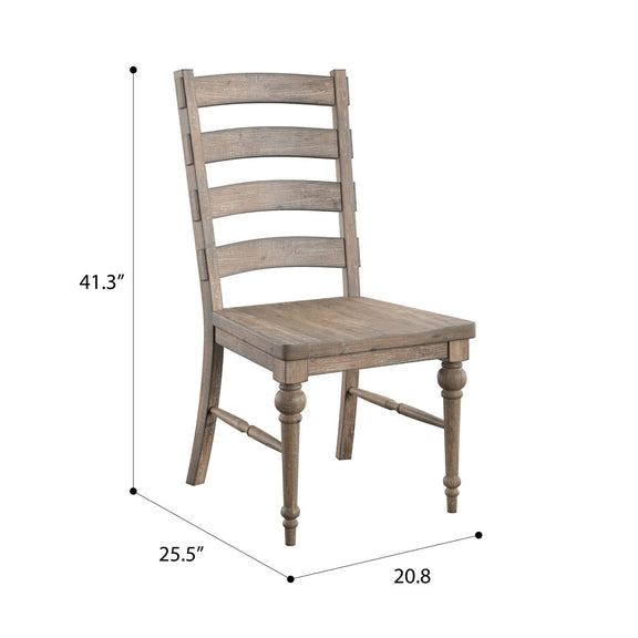 Taupe ladderback dining chair, slatted back, square seat, turned legs