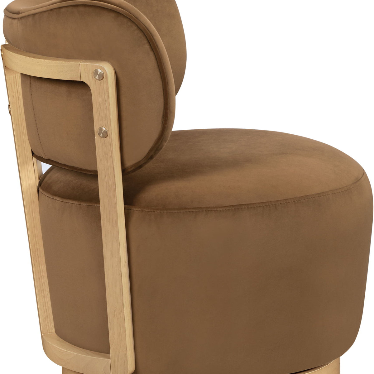 Elara - Velvet Upholstered Swivel Accent Chair - Saddle / Stained Natural