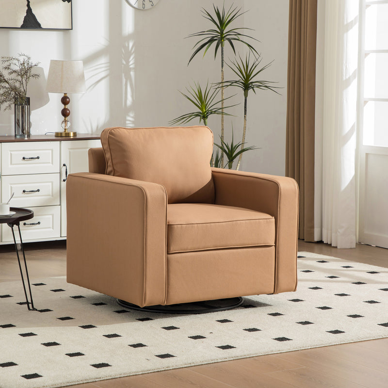 33.6''W Upholstered 360° Swivel Armchair with Hidden Storage, Tech Cloth Fabric Armrests Accent Square Club Chair Single Sofa with Pillow for Living Room, Bedroom, Reading Nook, Corner, Amber