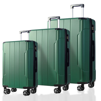 Luggage Sets 3 Piece, Hard shell ABS Lightweight Durable Suitcases with Double Spinner Wheels 20/24/28 Inch (Green)