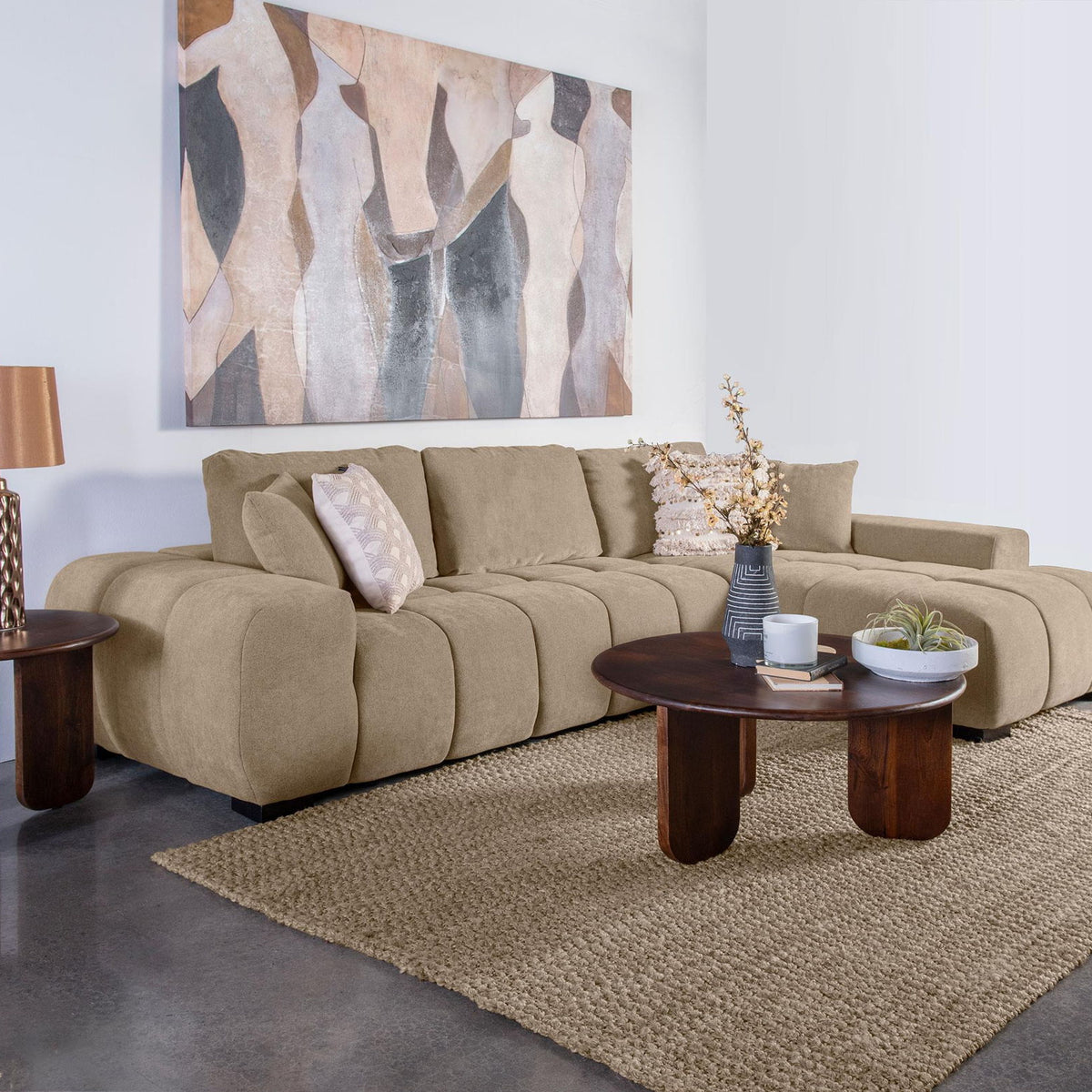 Octavia Upholstered Sectional Chaise Sofa Camel