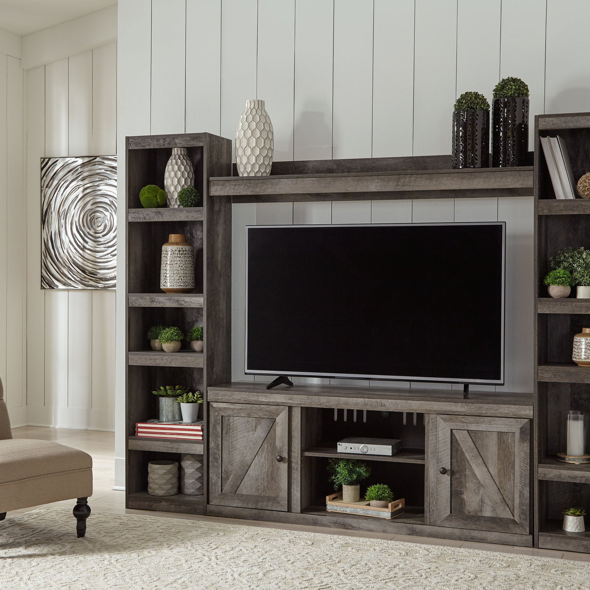 Wynnlow - 4-Piece Entertainment Center With LG TV Stand W/Fireplace Option - Gray
