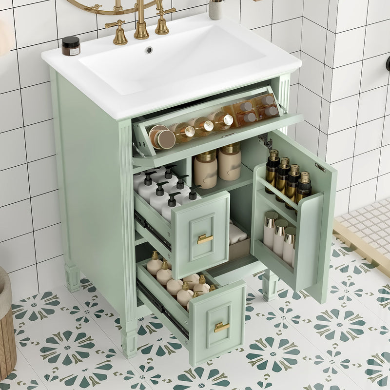 Bathroom Vanity With Sink, Flip Drawer, 2 Drawers, Adjustable Shelf