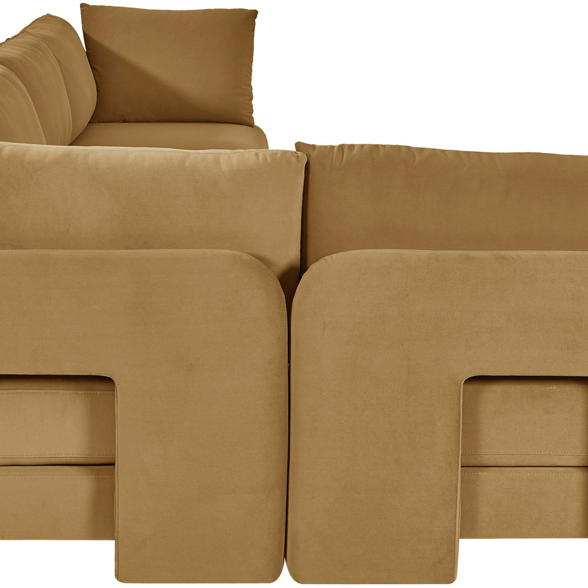 Beige velvet sectional sofa with chaise ottoman-style end seats