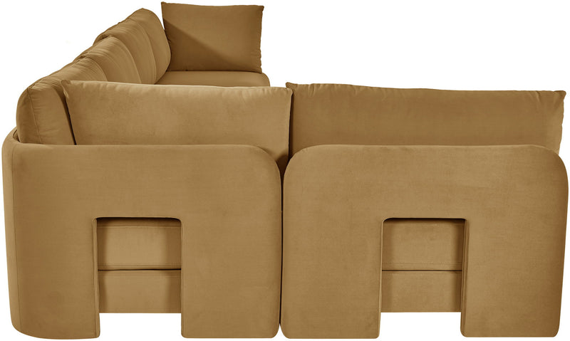 Beige velvet sectional sofa with chaise ottoman-style end seats